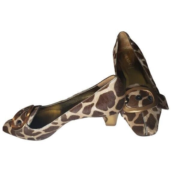 Prada Vintage Calf Hair Giraffe Print Buckle Kitten Heels~$585 - Picture 6 of 13